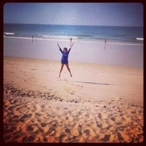Wearing blue at the Pine Cliffs beach in the Algarve - and the Atlantic Ocean just there...
