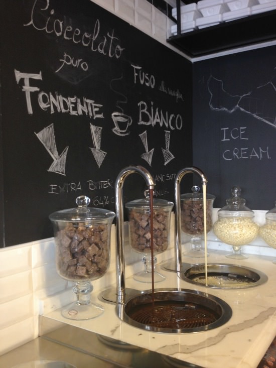 Chocolate fountains at Come il Latte Chocolate fountains at Come il Latte