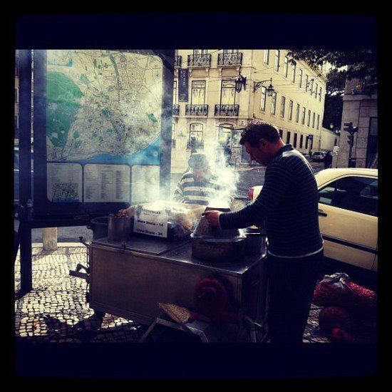 Roasted Chestnuts in Chiado, just outside Hermés - why not?
