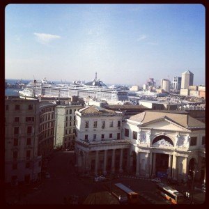 View from the rooftop of the Grande Hotel Savoia, where I stayed and the lovely MSC Splendida, which happened to be in town