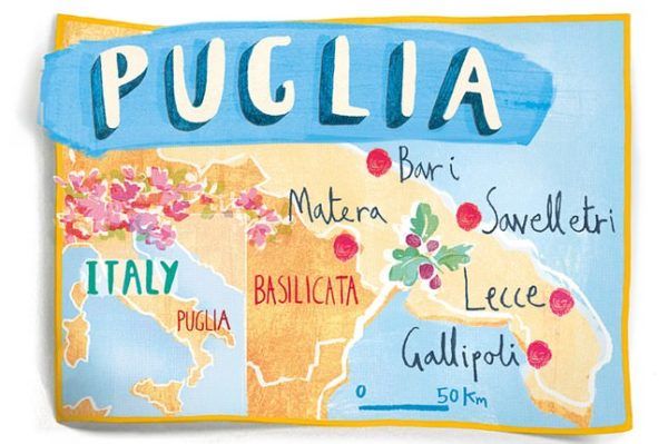 Map of Puglia, Italia