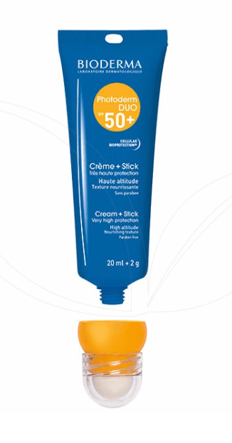 bioderma ski spf 50 face sunscreen and lipbalm combo for skiing