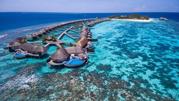 w maldives starwood spg luxury hotel sea plane aerial view
