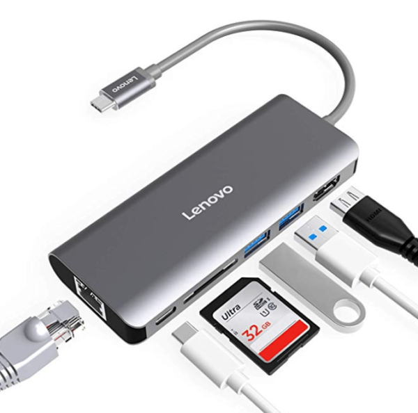 Lenovo USB-C Hub HDMI Port Gigabit Ethernet Port USBC Power Delivery 2 USB 3.0 Ports SD Card Reader Compatible for USB C devices Travel Tech laptop accessories