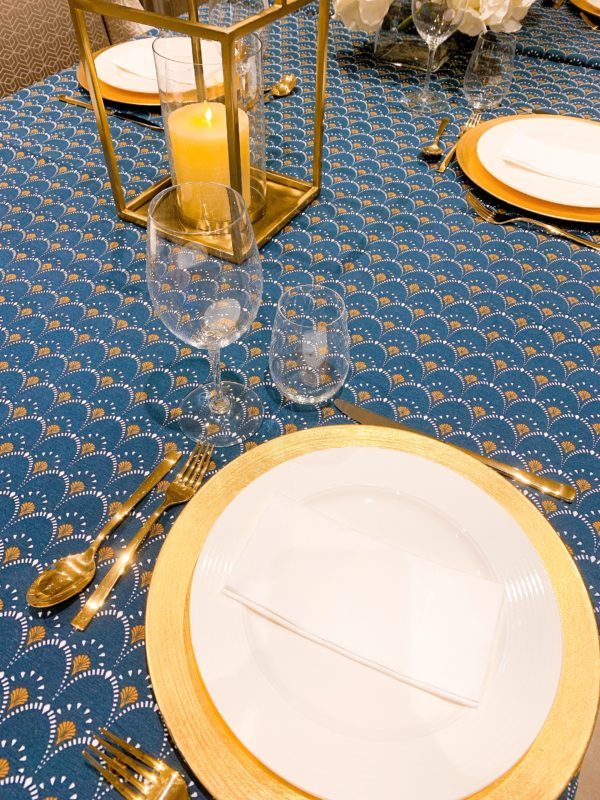 la redoute anti stain table cloth gold and blue