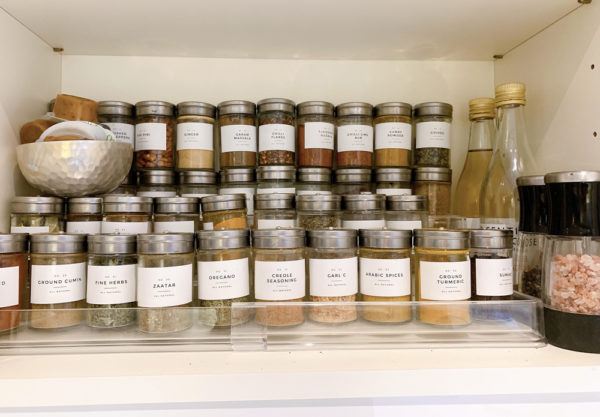 kitchen spice rack with labels
