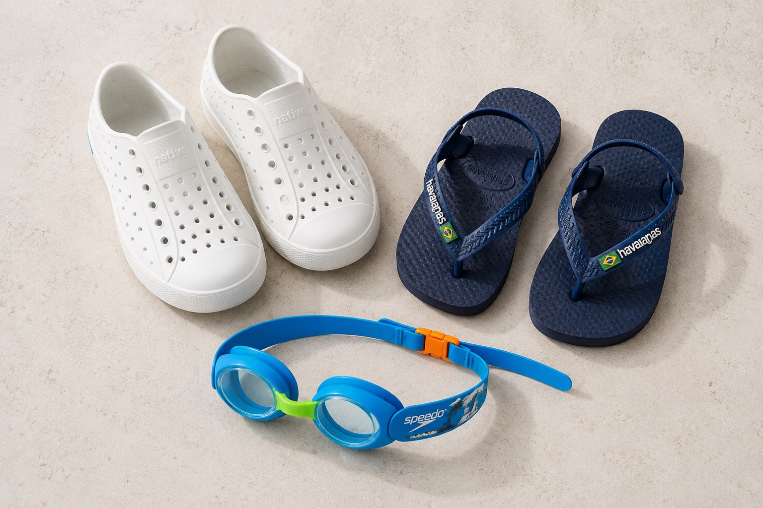 kids summer travel best shoes baby havaianas and native shoes and speedo goggles