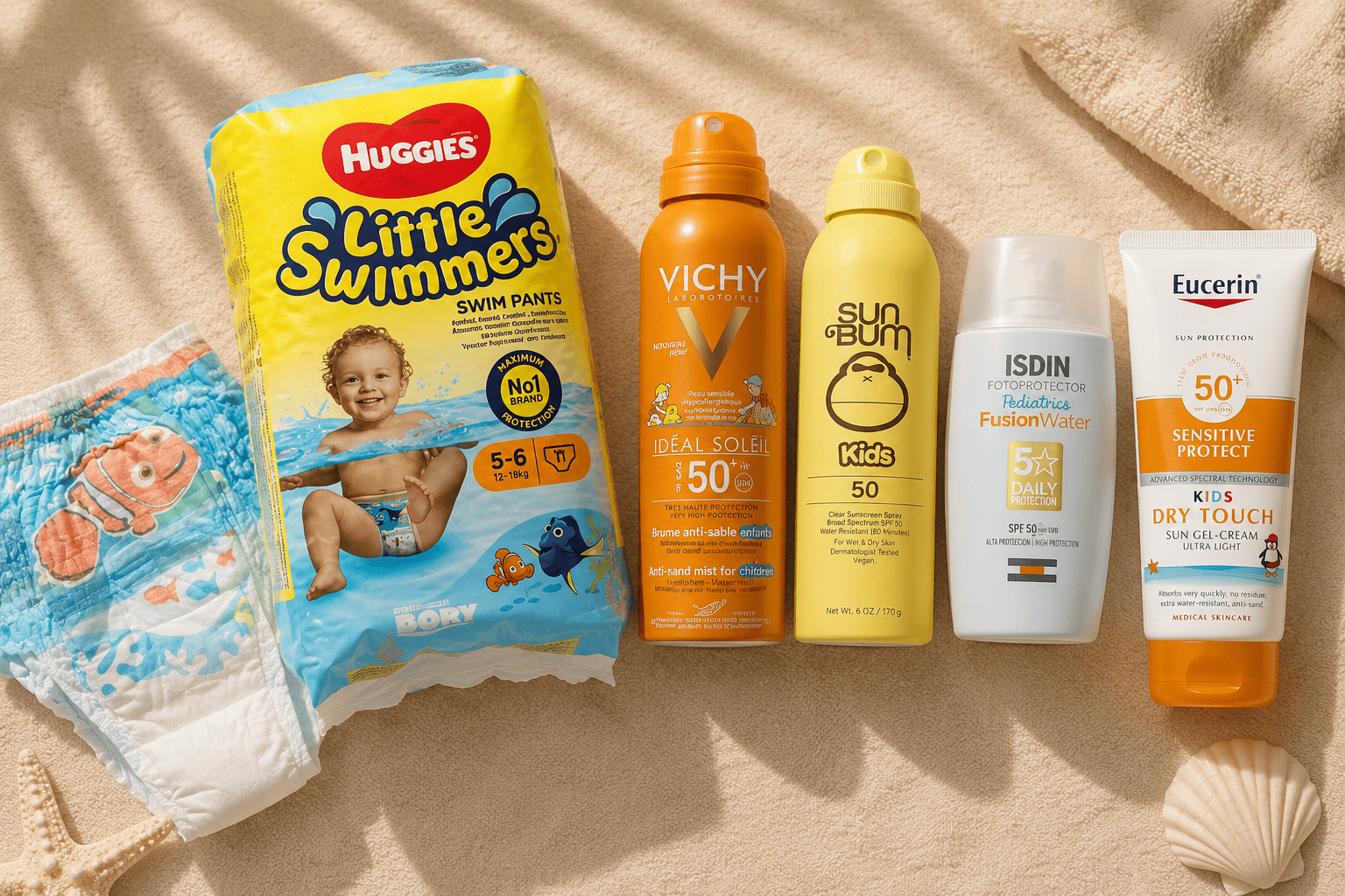 swim nappies and baby toddler sunscreen