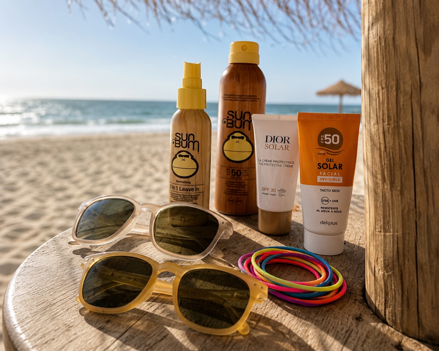 summer beach beach essentials sunscreeen and izipizi sunglasses