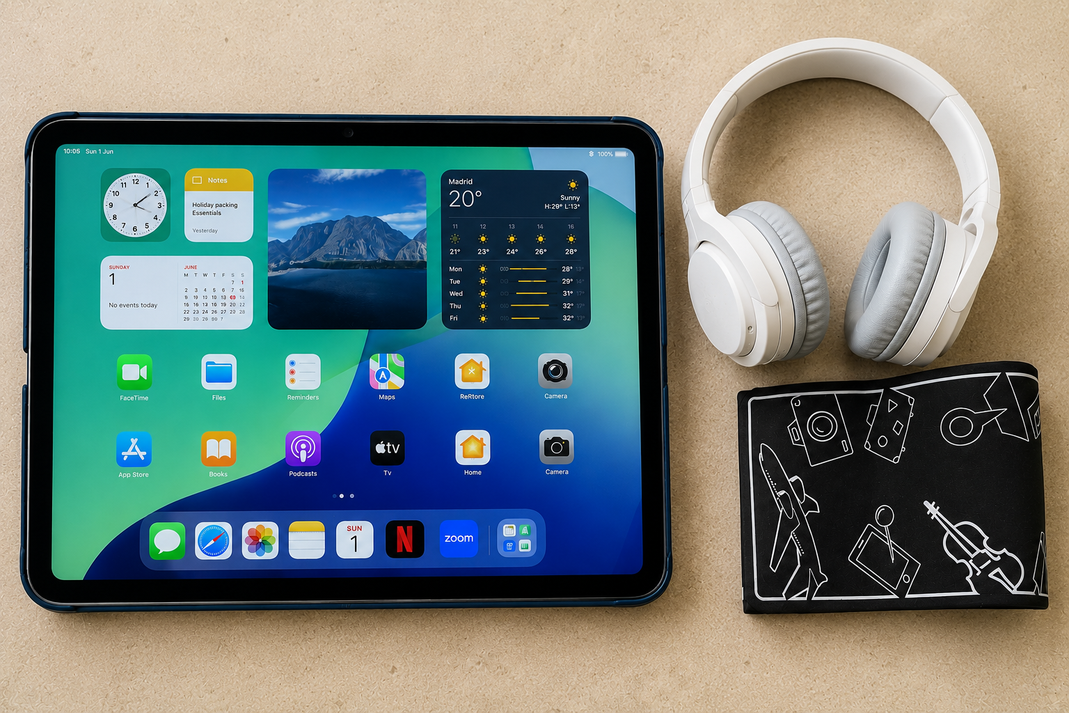 tech that travels with us ipad belkin headphones tablet holder